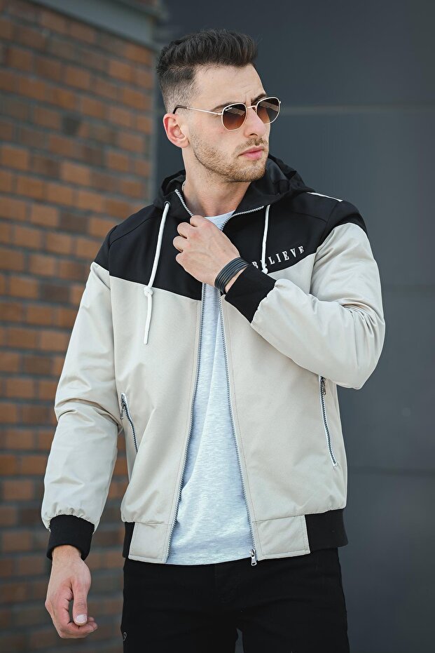 Believe Printed Water Resistant Slim Fit Men's Seasonal Coat Raincoat