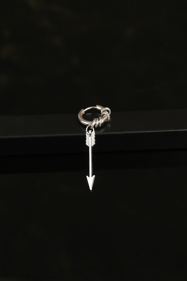 Men's White Color Stainless Steel Arrow Pendulum Hoop Earrings