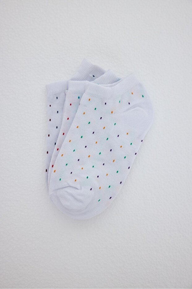 جوارب محبوكة بيضاء منقوشة مكونة من 3 قطع 1211 - 2