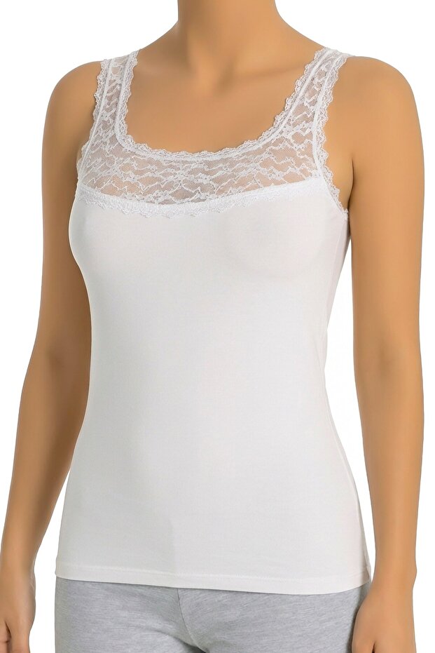 Women's Cotton Undershirt with Lace on the Chest, Breathable Fabric (3028)