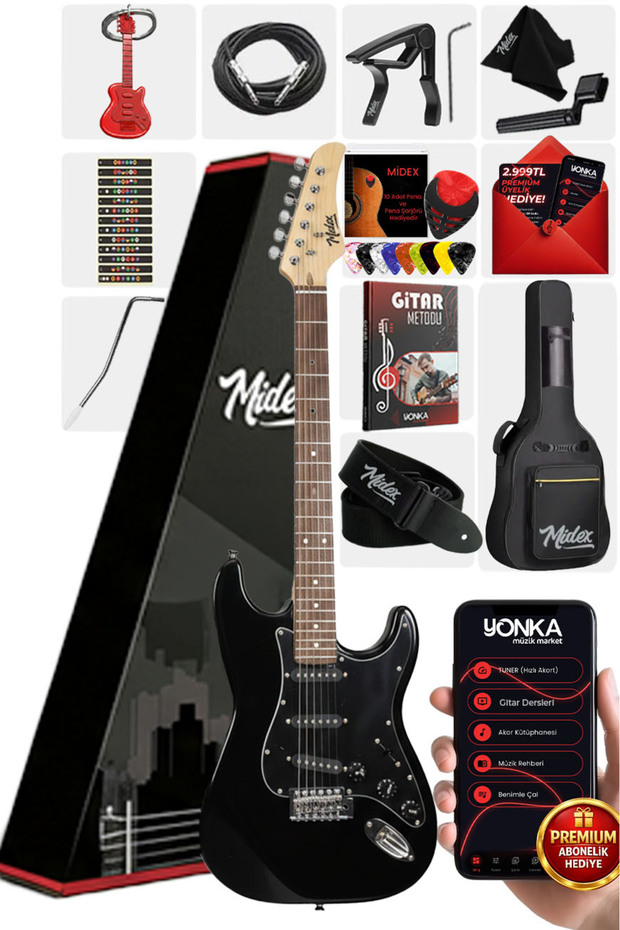 Midex Rph-30bk Gül klavye Strat Kasa Sss Elektro Gitar Seti