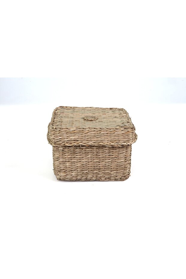Square Small Natural Wicker Basket with Lid - Sold as a Set of 2.