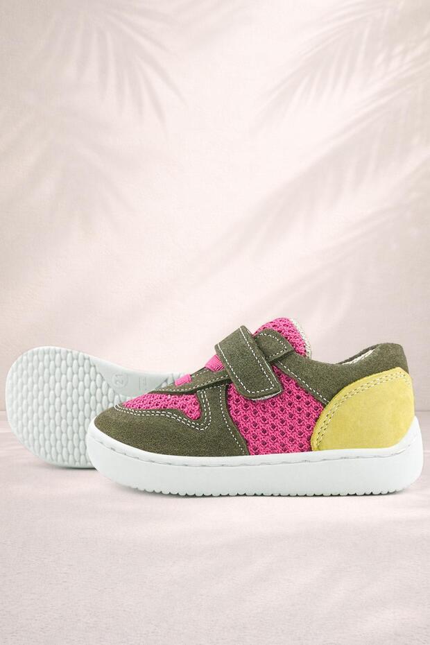 Bob Genuine Leather Khaki Green Pink Barefoot Velcro Elastic Baby Sneaker Shoes