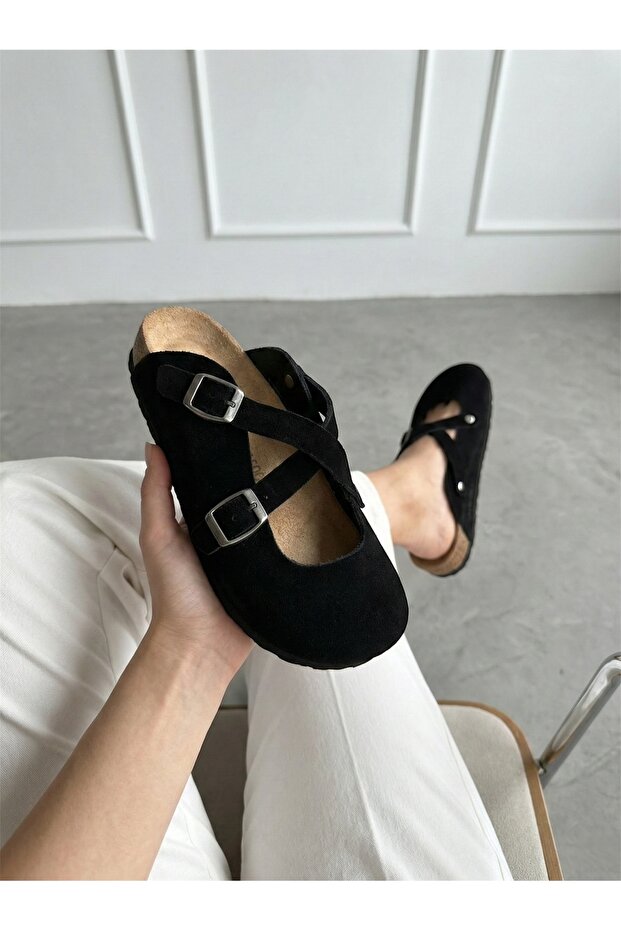 Genuine Leather Suede Cork Sole Orthopedic Women's Sabo Slippers