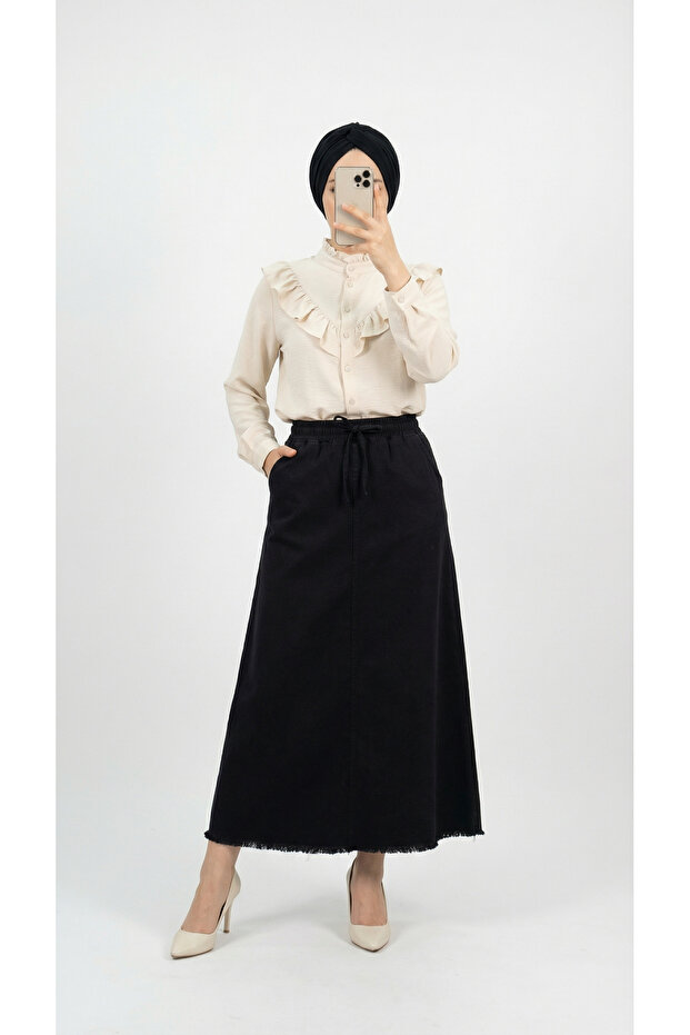 Feyona Six-Tassel Gabardine Skirt-Ma4281 Black