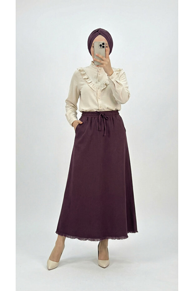 Feyona Six-Tassel Gabardine Skirt-Ma4281 Plum