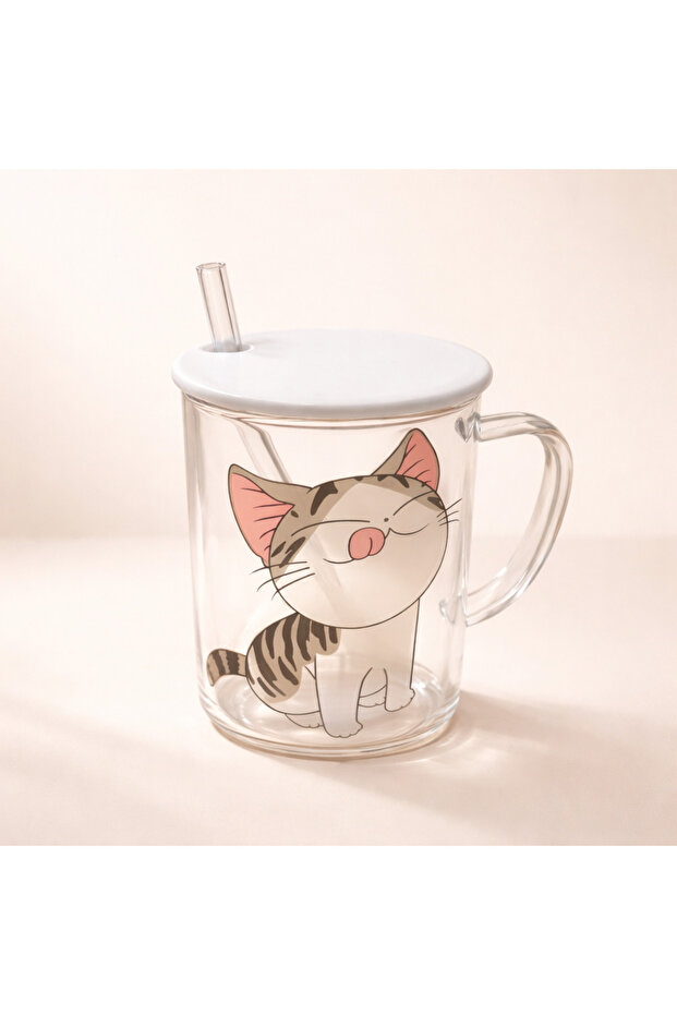 Cat Figured Glass Mug - 1