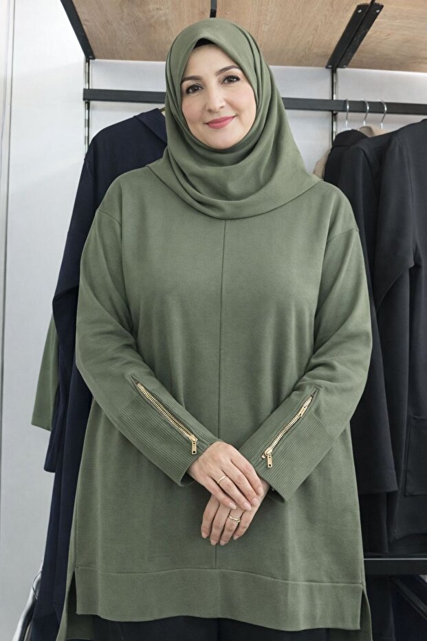 Triko Kol Fermuarlı tunik - 1