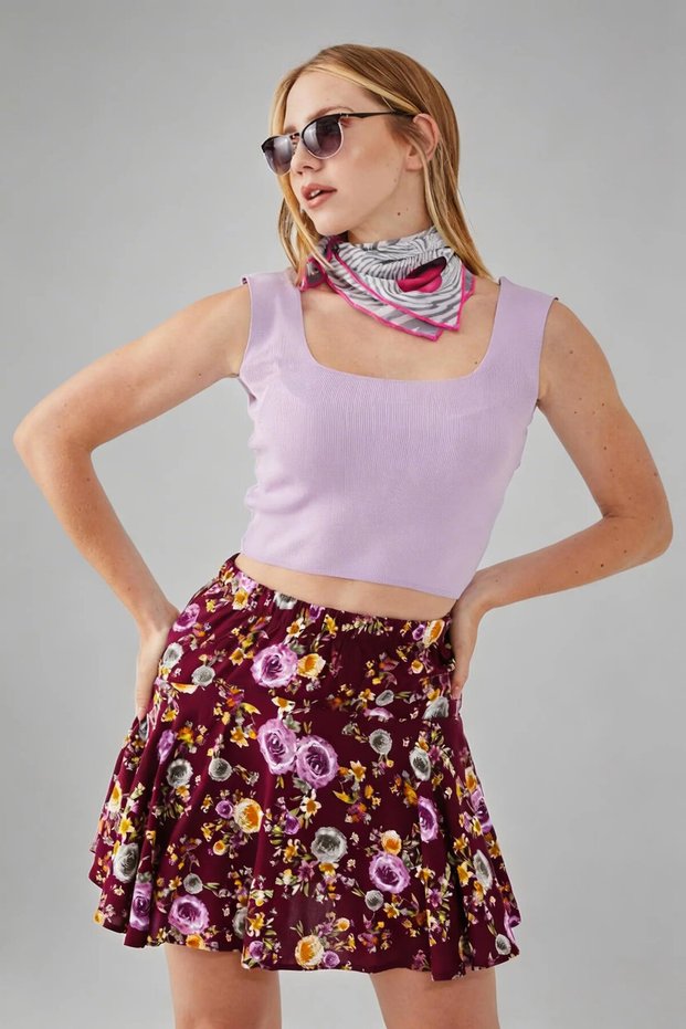 Floral Patterned Elastic Waist Skirt Shorts Skirt with Shorts Skirt Ruffle Skirt Mini Skirt Midi Skirt