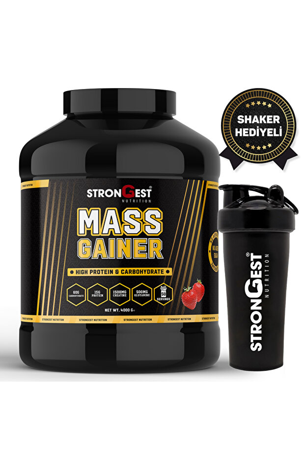 Strongest Nutrition Mass Gainer Çilek Aromalı 4000gr 50 Servis Yüksek Protein Değerli, Kreatin Ve Amino Asit Takviyeli