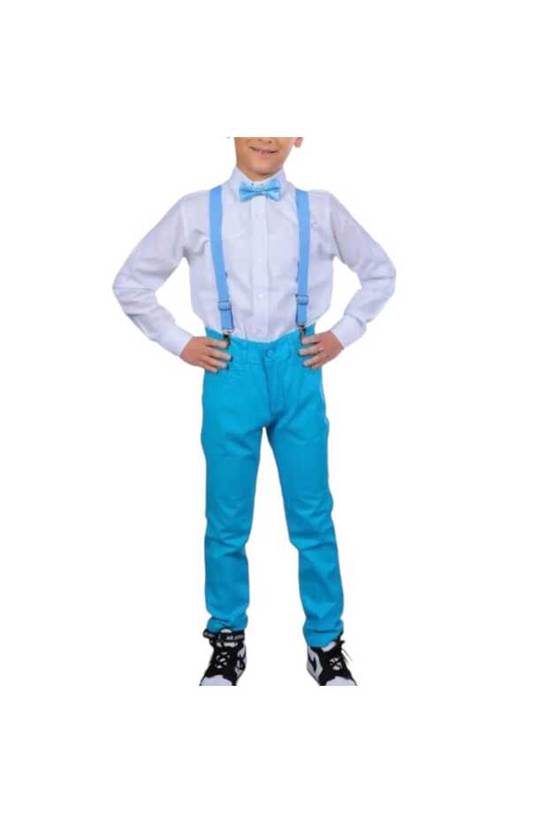 Boy's Shirt-Pants- Bow Tie-Strap Four Pieces Suit-23 April-29 October School Performance