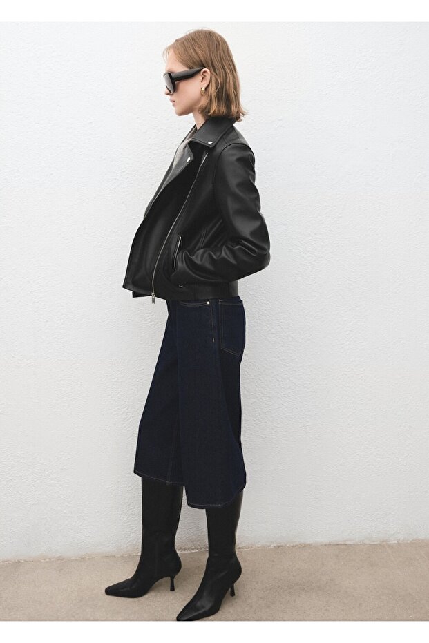 Deri görünümlü biker ceket - 2