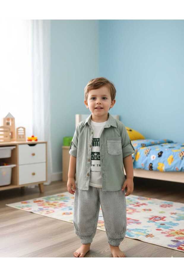 Boys Striped Pants Shirt T-Shirt Stylish Suits