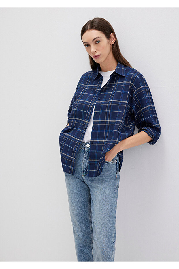 Checkered Navy Blue Shirt Loose Fit / Relaxed Fit 1211202-83150