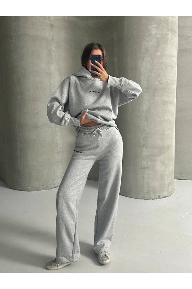 Mr. Winston Hooded Sweat Set Gray Melange - Gray