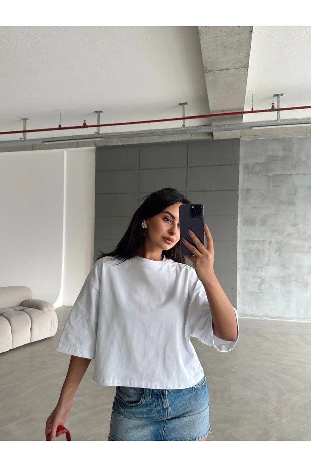 Oversize Basic Crop - Ecru - 2