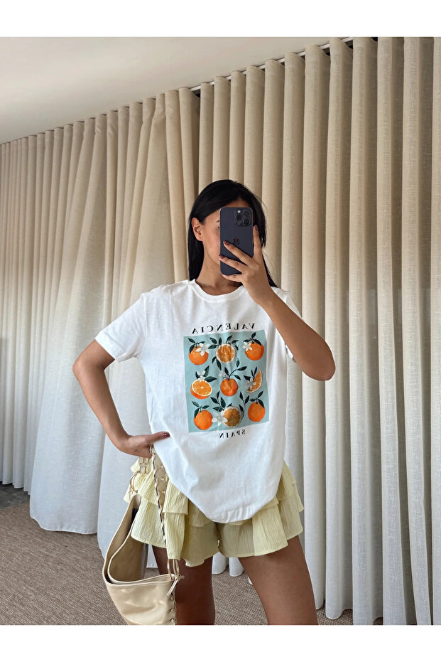 Orange Print Basic - White - 4