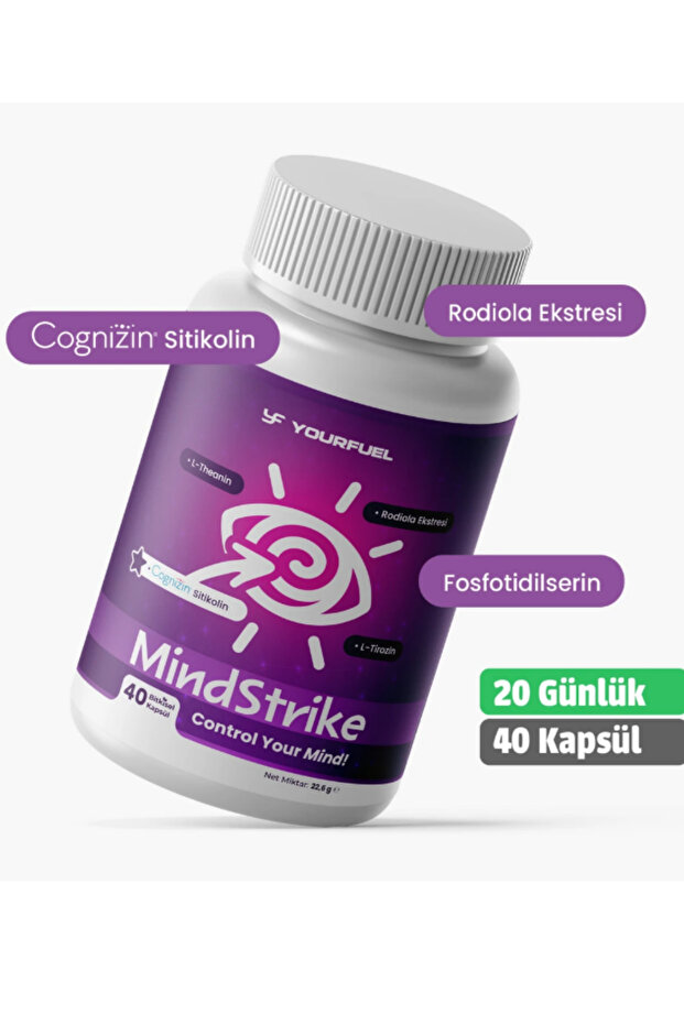 yourfuel MindStrike Sitikolin Cognizin® İçerikli Odaklanma & Konsantrasyon Desteği | 40 Kapsül