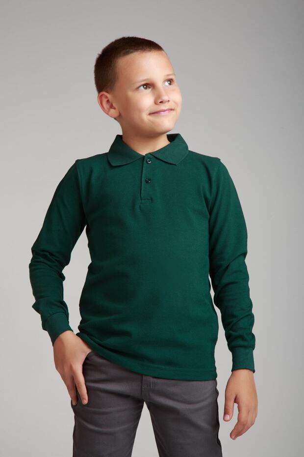 Long Sleeve Polo Neck Dark Green Combed Cotton