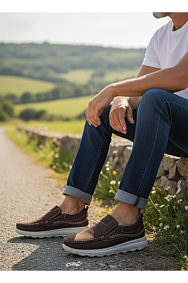 Laceless Sports Model Full Orthopedic Genuine Leather Daily Men's Shoes