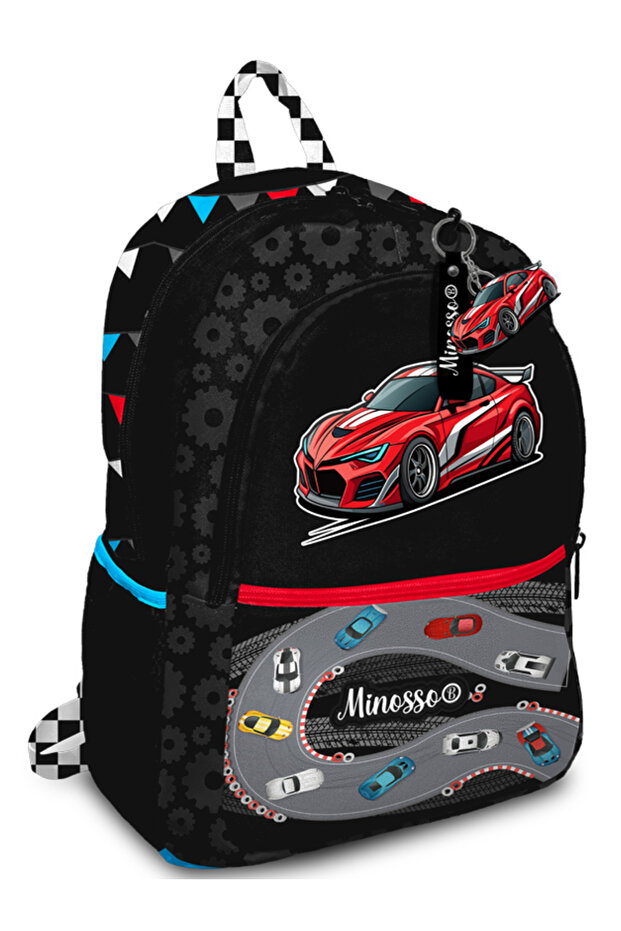Car Patterned Primary School Backpack for Boys 1008 - 1