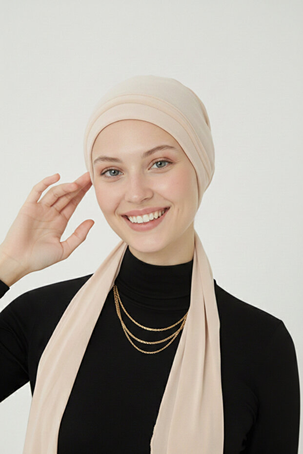 غطاء رأس طبي جاهز باللون البيج مع أربطة، مناسب للاستخدام الطبي