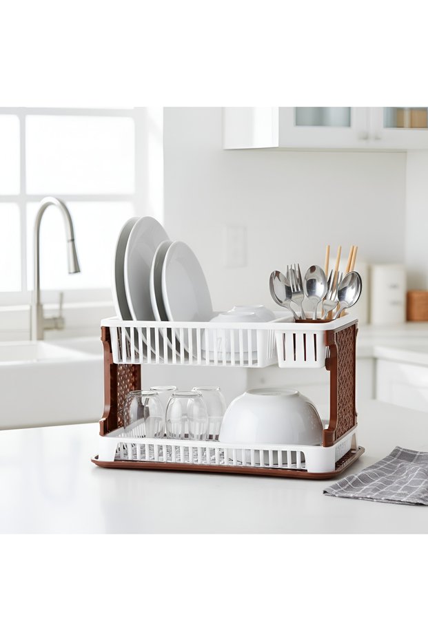 DryZone 2-Layer Dish Rack RF13041 Plastic upto 12 Plate Kitchen Organizer Assorted Color