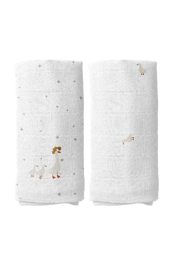 Feather Embroidered 100% Organic Cotton Muslin 2-Piece Cover Set 90 X 90 cm