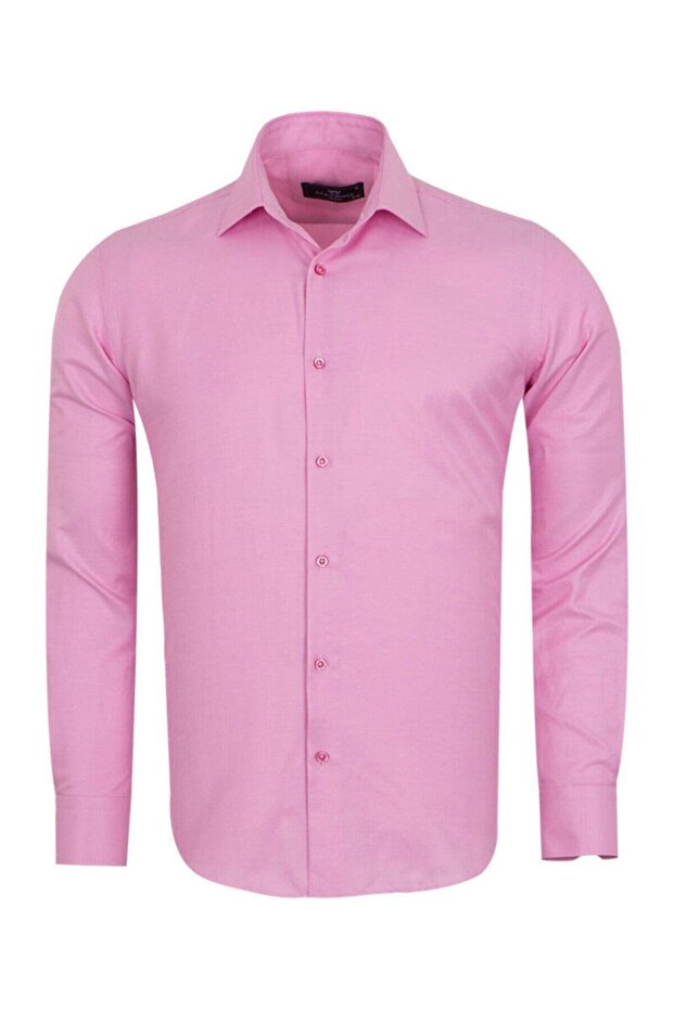 Men's Pink Slim and Regular Fit Cotton Long Sleeve Shirt