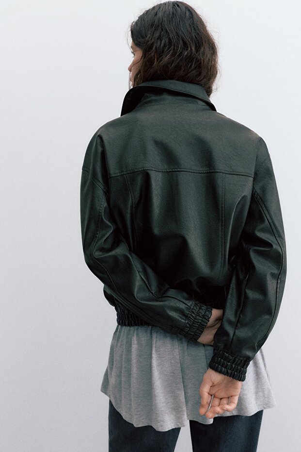 Beli lastikli suni deri ceket - 6