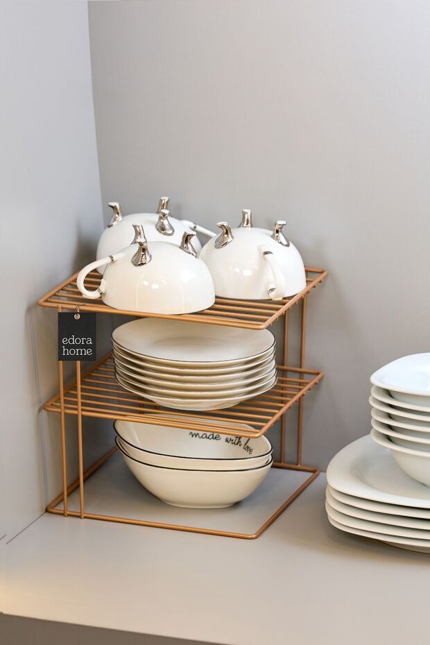 Rose 3-Tier Cabinet Plate Holder Cup Holder Kitchen Organizer Shelf Stainless Metal