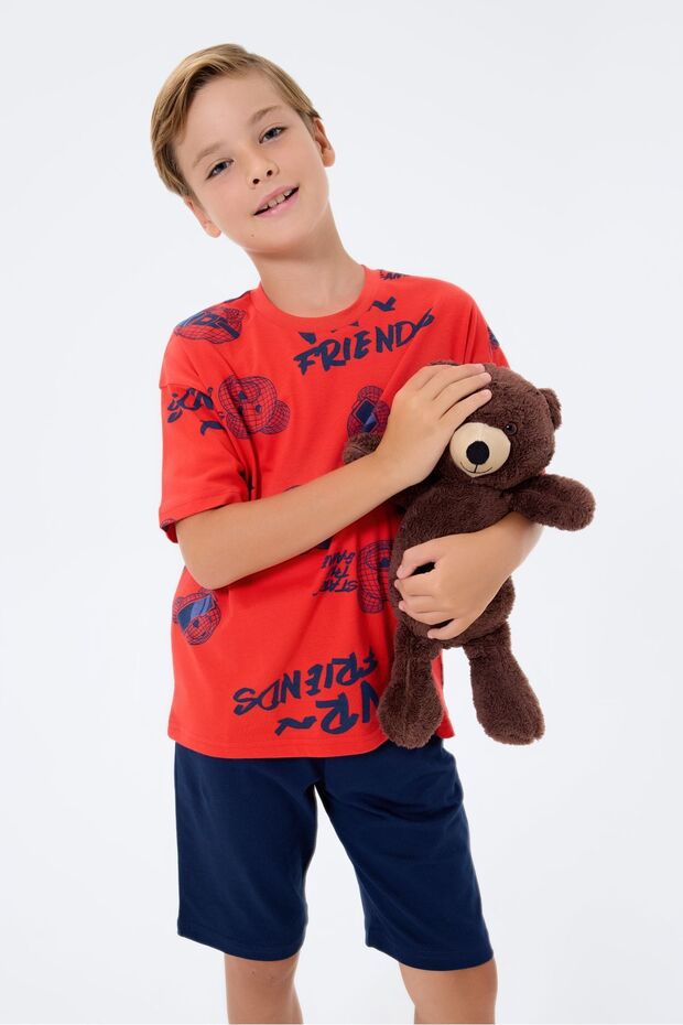 بدلة برمودا لون أحمر للأولاد - 5