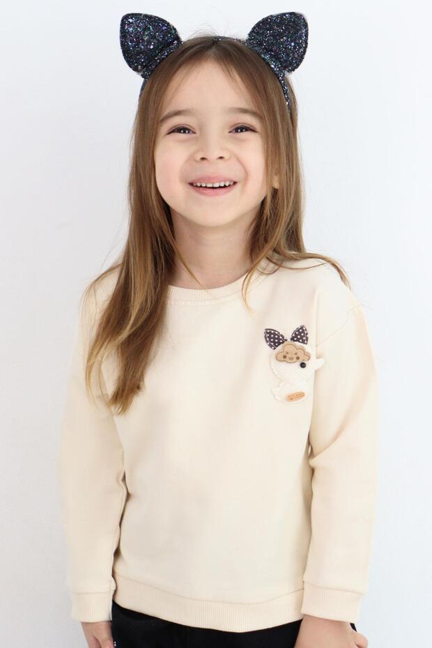 Girl's Sweatshirt Happy Cloud & Cute Chick with Accessory Detail, Ages 2-6, Cream