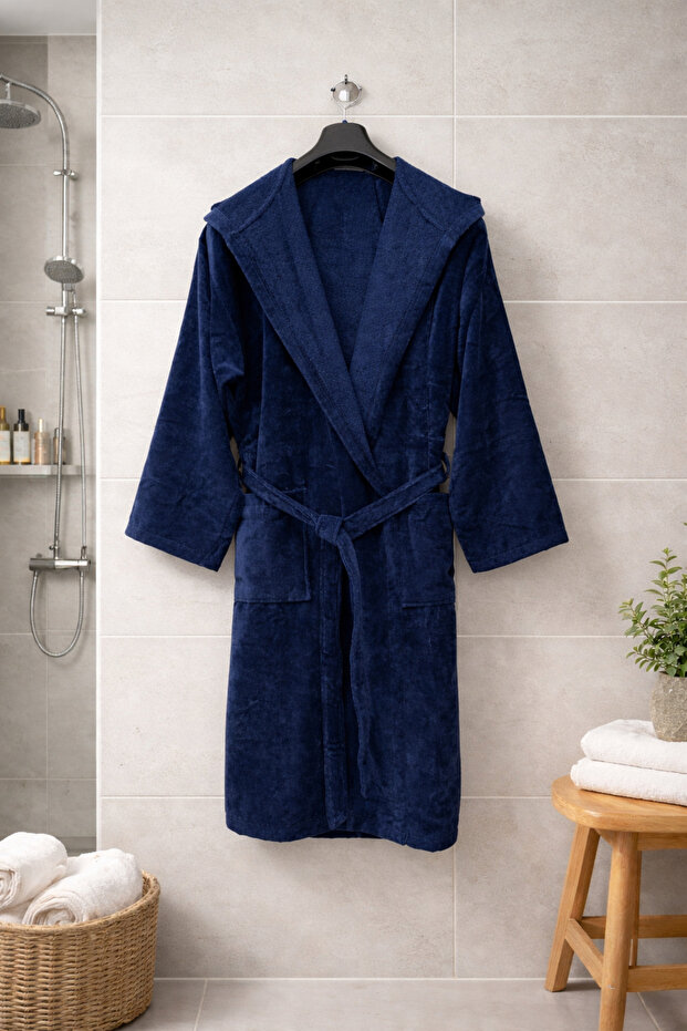 Bornoz %100 Pamuk Kadife Kapüşonlu - 2