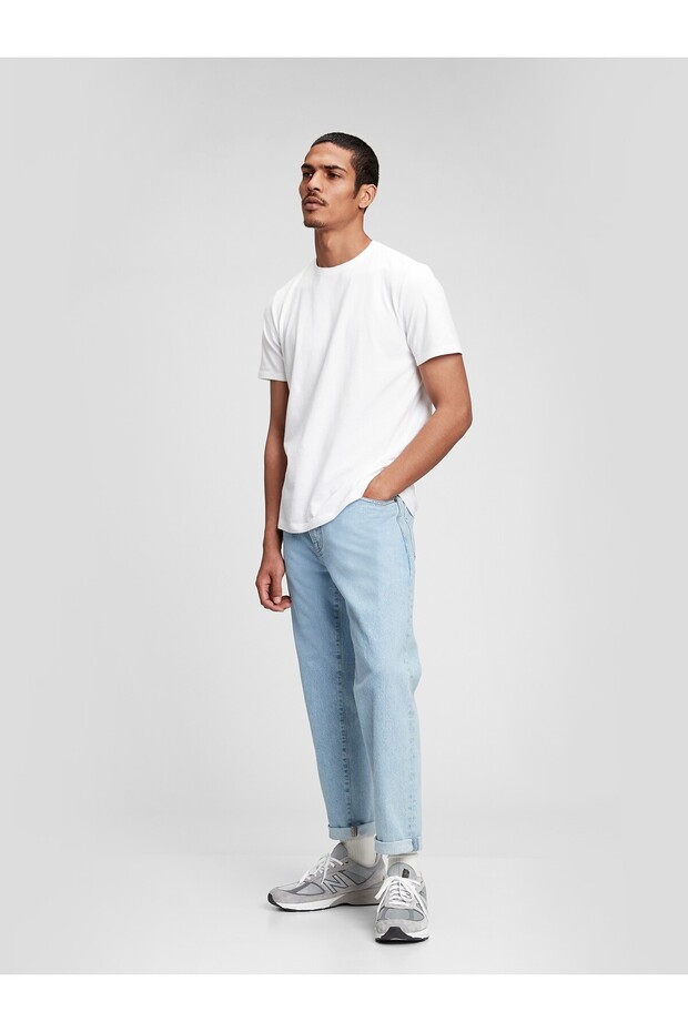 Erkek Beyaz Bisiklet Yaka Basic T-Shirt - 4