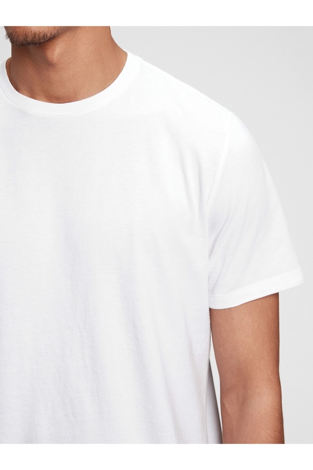 Erkek Beyaz Bisiklet Yaka Basic T-Shirt - 3