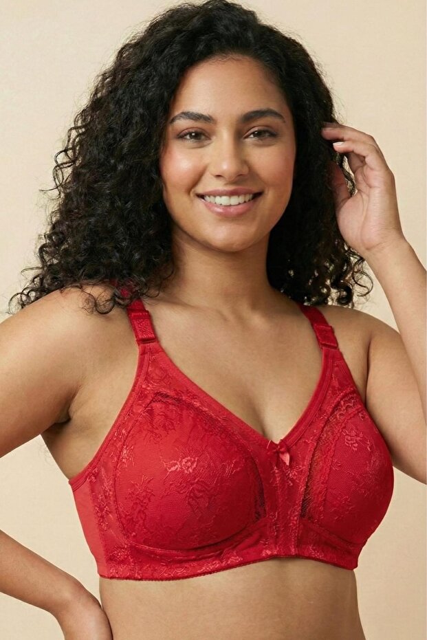 Red Gathering Bra, No Sponge, No Underwire, Seamless Lace, Comfortable Daily Bra