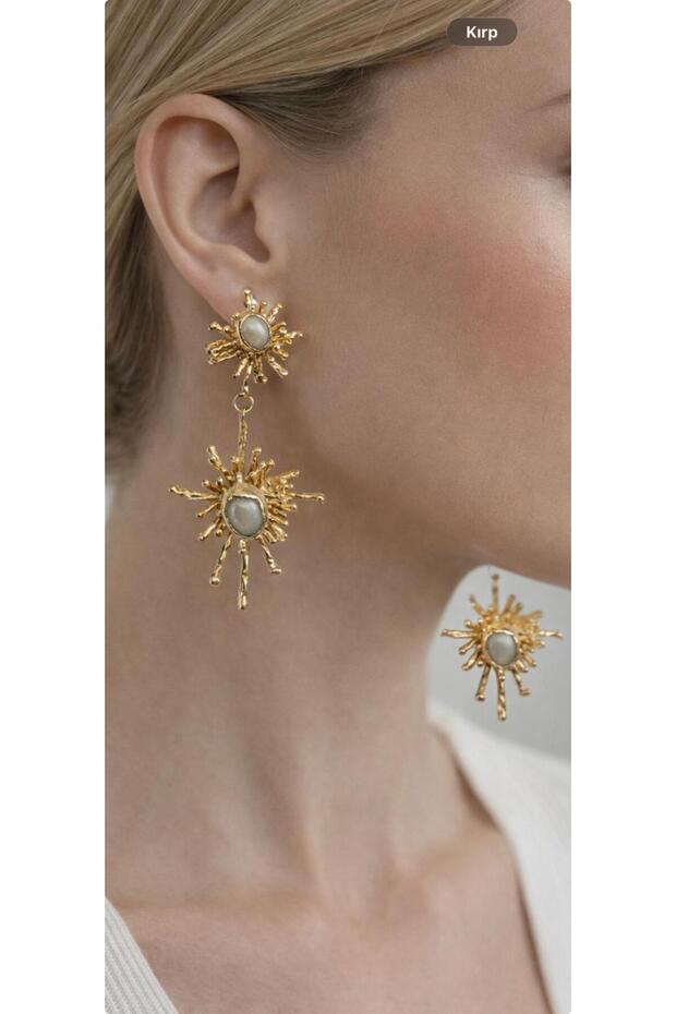 Steel Pearl Detailed Sun Design Earrings