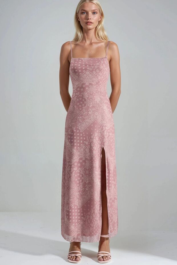 Kare Yaka Baskılı Midi Elbise - 6