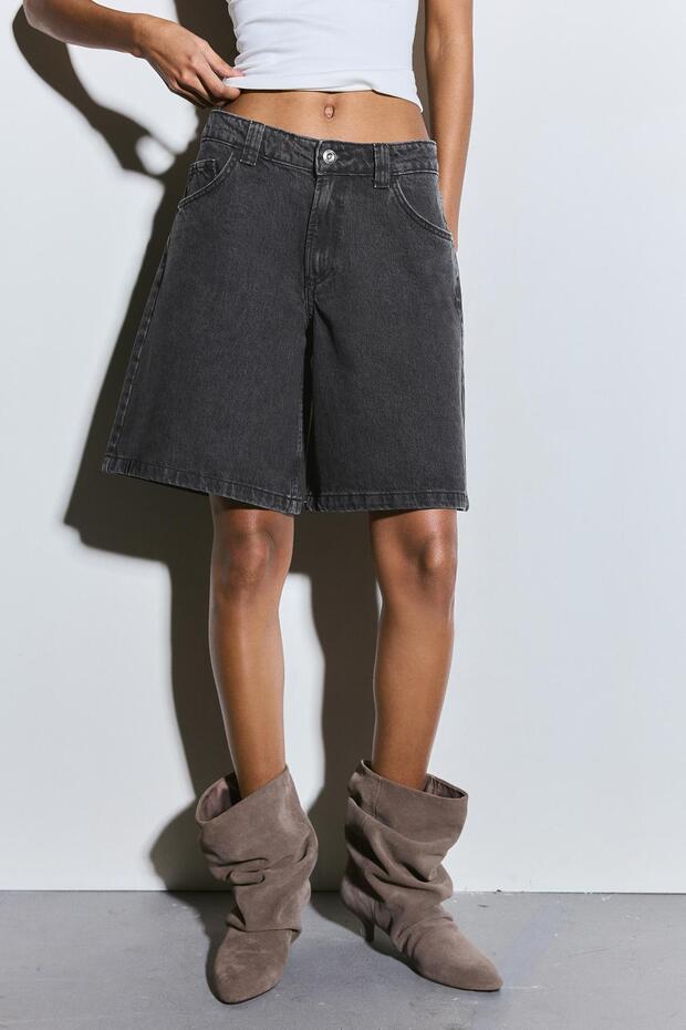 Denim baggy fit şort - 4