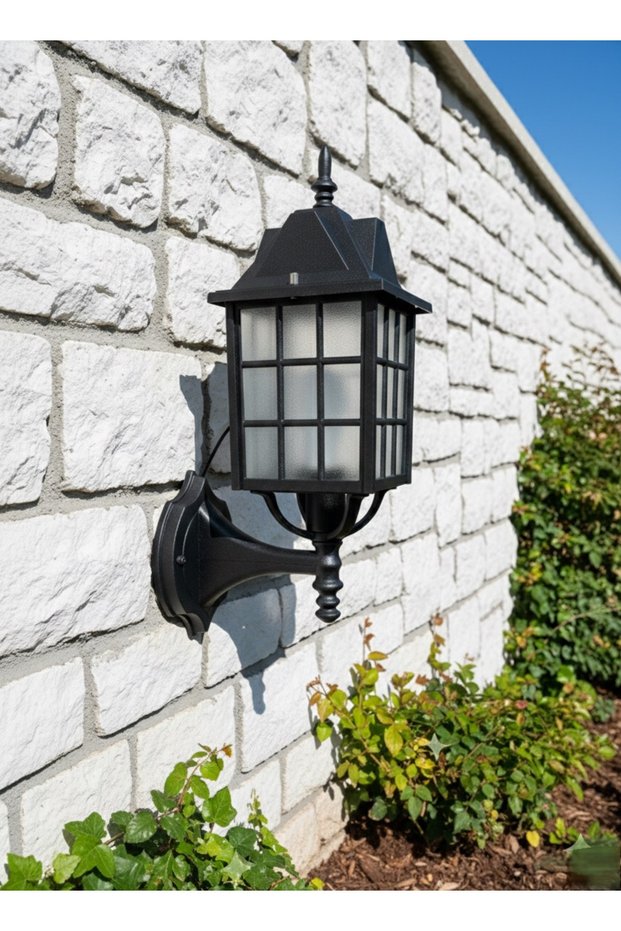 Nostalji̇ Black Luxury Garden Wall Lantern with Console Patio Camellia