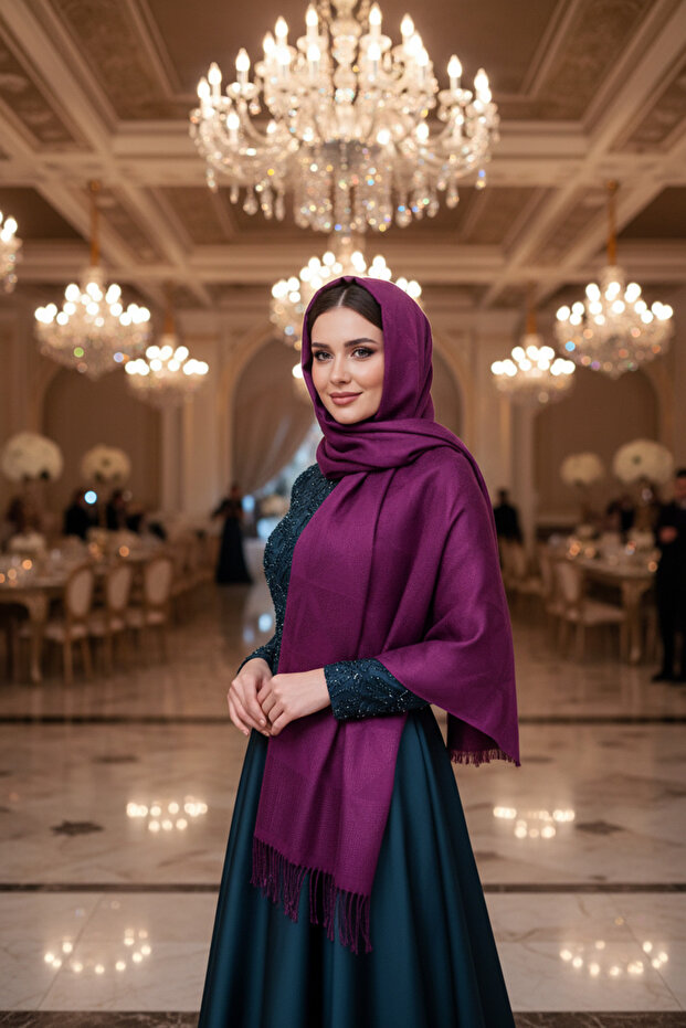 شال قطني شبكي منقوش بأوراق الربيع - 4