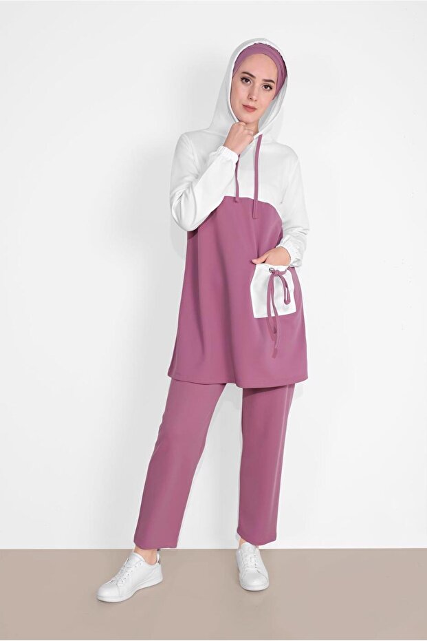 Women's Cream (Cream-Gül) Track Suit with Pocket Details t 1116