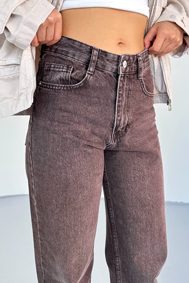 JEAN-488 Acı Kahve Yıkamalı Basic Mom Jean - 6