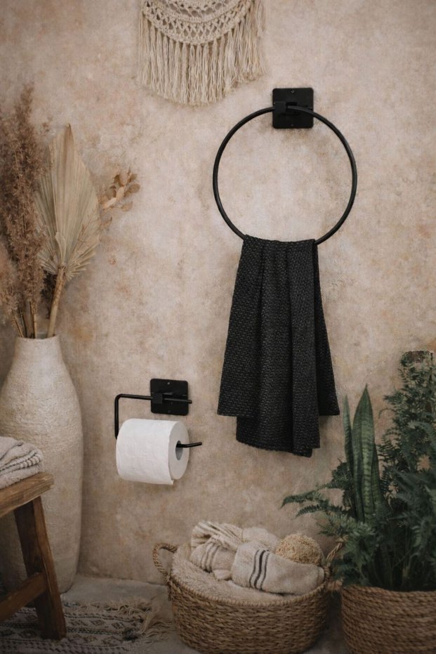 Adhesive Round Towel Holder Towel Rack and Toilet Paper Holder Practical Bathroom Set of 2
