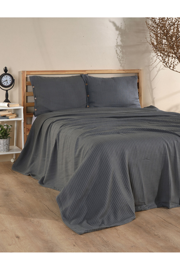 Double Anthracite Bedspread Set with 2 Pillowcases - 1