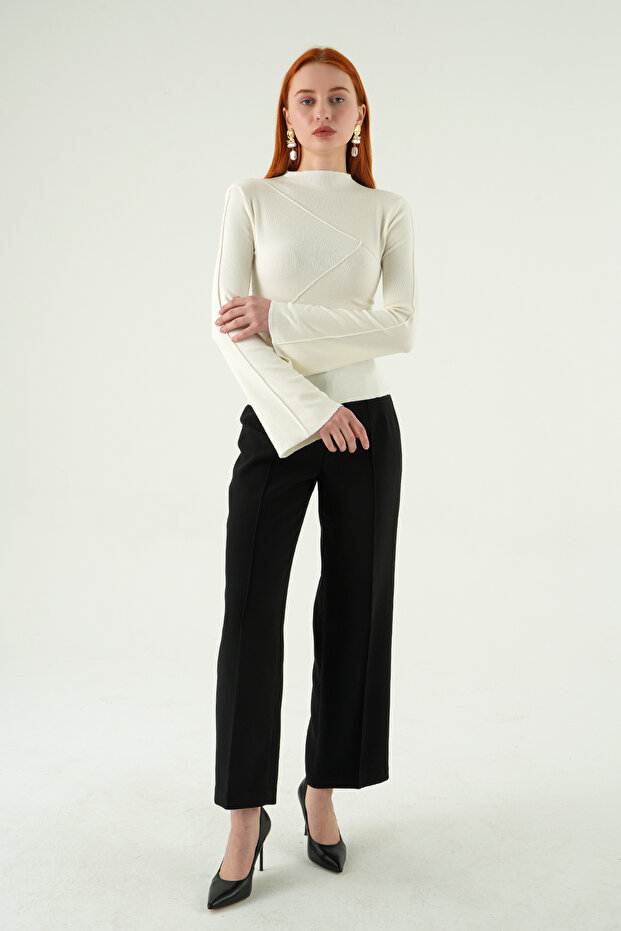 8238A Crew Neck Front Ruffled Blouse Ecru - 3