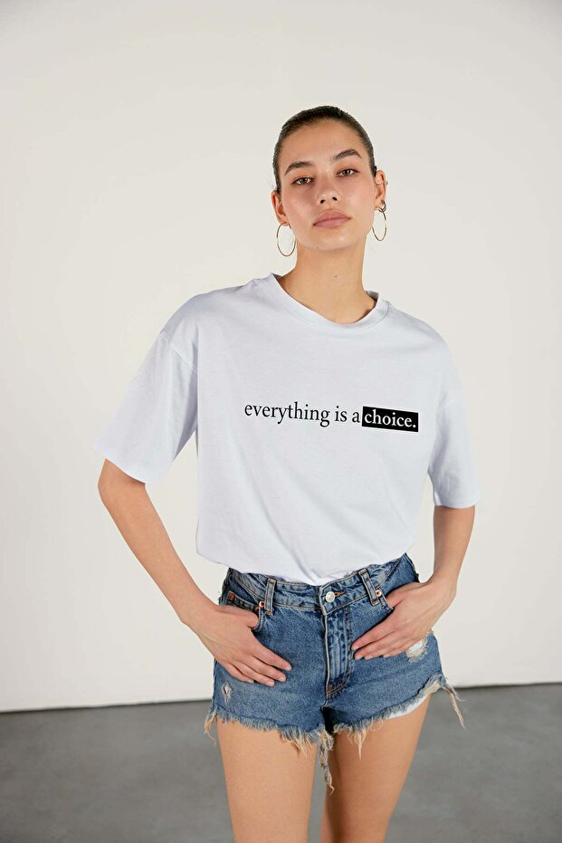 Baskılı Basic T-shırt Beyaz - 3