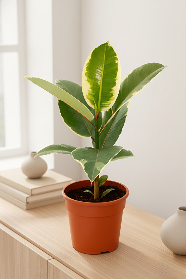 Ficus Elastica Tineke Large Variegated Rubber Plant 30cm (12cm pot)