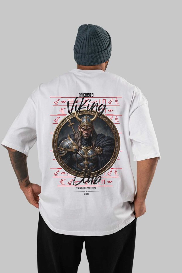Viking Mythology 21 Back Printed White Oversize T-Shirt Men Women Cotton Crew Neck T-Shirt